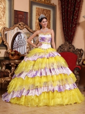 2012 Print Sweetheart Organza Beading and Ruffles Ball Gown Quinceanera Dress