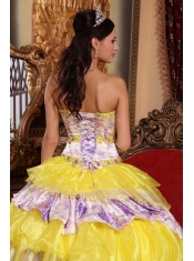 2012 Print Sweetheart Organza Beading and Ruffles Ball Gown Quinceanera Dress