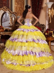 2012 Print Sweetheart Organza Beading and Ruffles Ball Gown Quinceanera Dress