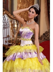 2012 Print Sweetheart Organza Beading and Ruffles Ball Gown Quinceanera Dress