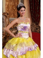 2012 Print Sweetheart Organza Beading and Ruffles Ball Gown Quinceanera Dress