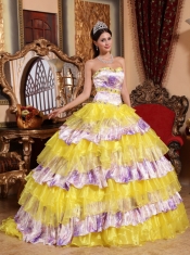 2012 Print Sweetheart Organza Beading and Ruffles Ball Gown Quinceanera Dress