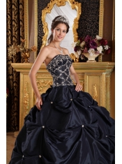 2013 Black Ball Gown Taffeta Strapless Beading Quinceanera Dress