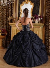 2013 Black Ball Gown Taffeta Strapless Beading Quinceanera Dress