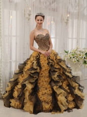 2013 Multi-colored Leopard Sweetheart Organza Beading Ball Gown Quinceanera Dress