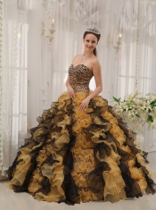 2013 Multi-colored Leopard Sweetheart Organza Beading Ball Gown Quinceanera Dress