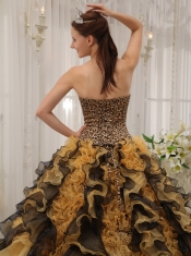 2013 Multi-colored Leopard Sweetheart Organza Beading Ball Gown Quinceanera Dress