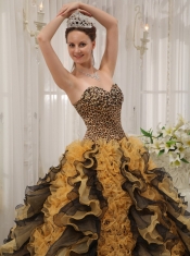 2013 Multi-colored Leopard Sweetheart Organza Beading Ball Gown Quinceanera Dress