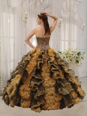 2013 Multi-colored Leopard Sweetheart Organza Beading Ball Gown Quinceanera Dress