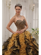 2013 Multi-colored Leopard Sweetheart Organza Beading Ball Gown Quinceanera Dress