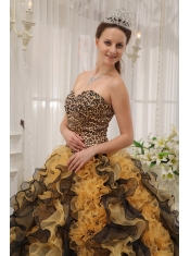 2013 Multi-colored Leopard Sweetheart Organza Beading Ball Gown Quinceanera Dress