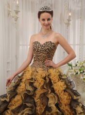 2013 Multi-colored Leopard Sweetheart Organza Beading Ball Gown Quinceanera Dress