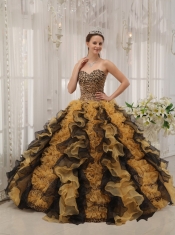 2013 Multi-colored Leopard Sweetheart Organza Beading Ball Gown Quinceanera Dress