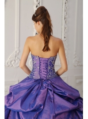 2013 Purple Taffeta with Silver Embroidery and Beading Strapless Ball Gown Quinceanera Dress