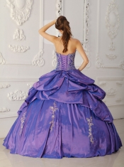 2013 Purple Taffeta with Silver Embroidery and Beading Strapless Ball Gown Quinceanera Dress