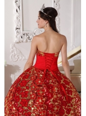 2013 Red Strapless Floor-length Tulle Beading and Ruch Quinceanera Dress