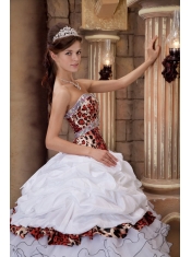 2013 White Ball Gown Organza and Leopard Ruffles Sweetheart Quinceanera Dress