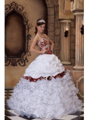 2013 White Ball Gown Organza and Leopard Ruffles Sweetheart Quinceanera Dress