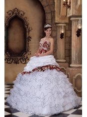 2013 White Ball Gown Organza and Leopard Ruffles Sweetheart Quinceanera Dress