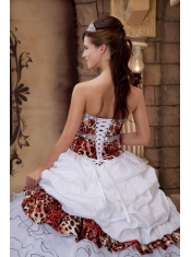 2013 White Ball Gown Organza and Leopard Ruffles Sweetheart Quinceanera Dress