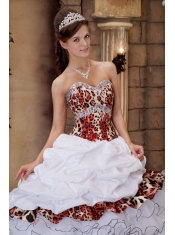 2013 White Ball Gown Organza and Leopard Ruffles Sweetheart Quinceanera Dress