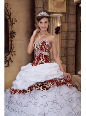 2013 White Ball Gown Organza and Leopard Ruffles Sweetheart Quinceanera Dress