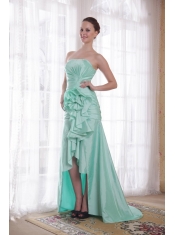 Apple Green A-line / Princess Strapless High-low Taffeta Hand Flower Prom Dress