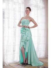 Apple Green A-line / Princess Strapless High-low Taffeta Hand Flower Prom Dress