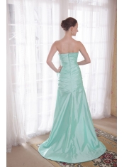 Apple Green A-line / Princess Strapless High-low Taffeta Hand Flower Prom Dress