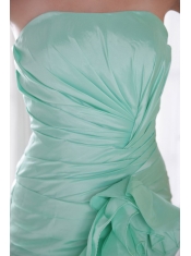 Apple Green A-line / Princess Strapless High-low Taffeta Hand Flower Prom Dress