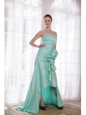 Apple Green A-line / Princess Strapless High-low Taffeta Hand Flower Prom Dress