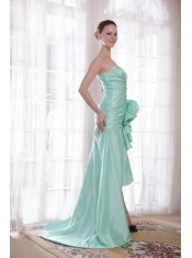 Apple Green A-line / Princess Strapless High-low Taffeta Hand Flower Prom Dress