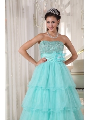 Apple Green A-line Strapless Floor-length Taffeta and Organza Beading Prom Dress