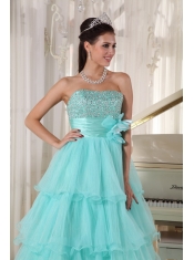 Apple Green A-line Strapless Floor-length Taffeta and Organza Beading Prom Dress
