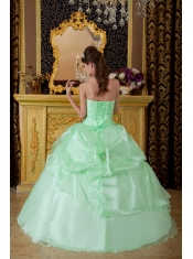 Apple Green Ball Gown Strapless Floor-length Organza Beading Ruch  Sweet 16 Dress