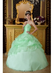 Apple Green Ball Gown Strapless Floor-length Organza Beading Ruch  Sweet 16 Dress