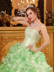 Green Ball Gown Sweetheart Floor-length Organza Beading and Ruffles Quinceanera Dress