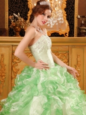 Green Ball Gown Sweetheart Floor-length Organza Beading and Ruffles Quinceanera Dress