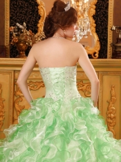 Green Ball Gown Sweetheart Floor-length Organza Beading and Ruffles Quinceanera Dress