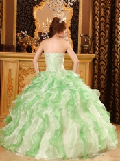 Green Ball Gown Sweetheart Floor-length Organza Beading and Ruffles Quinceanera Dress