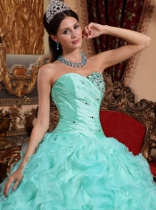 Apple Green Ball Gown Sweetheart Floor-length Organza Beading and Ruffles Quinceanera Dress