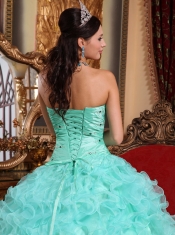 Apple Green Ball Gown Sweetheart Floor-length Organza Beading and Ruffles Quinceanera Dress