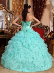 Apple Green Ball Gown Sweetheart Floor-length Organza Beading and Ruffles Quinceanera Dress
