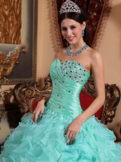 Apple Green Ball Gown Sweetheart Floor-length Organza Beading and Ruffles Quinceanera Dress