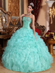 Apple Green Ball Gown Sweetheart Floor-length Organza Beading and Ruffles Quinceanera Dress