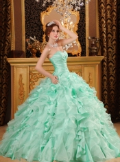 Apple Green Ball Gown Sweetheart Floor-length Ruffles Organza And Taffeta Quinceanera Dress