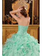 Apple Green Ball Gown Sweetheart Floor-length Ruffles Organza And Taffeta Quinceanera Dress