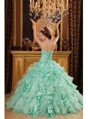 Apple Green Ball Gown Sweetheart Floor-length Ruffles Organza And Taffeta Quinceanera Dress