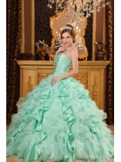 Apple Green Ball Gown Sweetheart Floor-length Ruffles Organza And Taffeta Quinceanera Dress