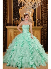 Apple Green Ball Gown Sweetheart Floor-length Ruffles Organza And Taffeta Quinceanera Dress